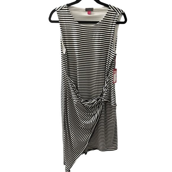 Vince Camuto Women's Modern Rouge Black White Stripe Wrap Dress Size Large NWT - Picture 1 of 12